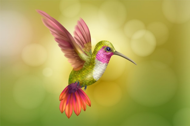 Free Vector flying hummingbird realistic background with tropical fauna symbols vector illustration