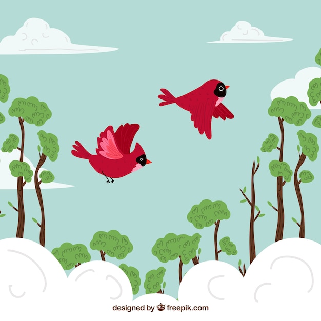 Free Vector flying red birds background