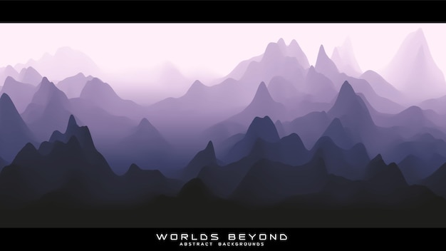 Fog over mountains. landscape panorama. Abstract violet gradient eroded terrain.