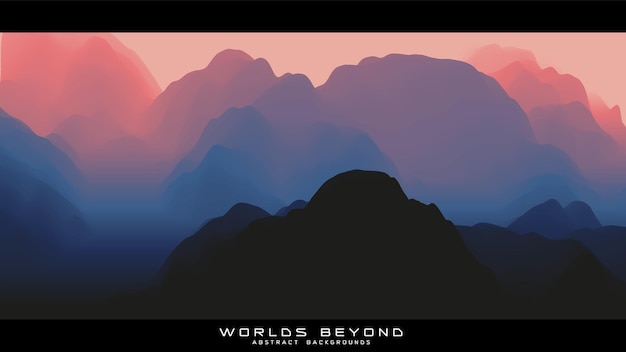 Free Vector fog over mountains. vector landscape panorama. abstract violet gradient eroded terrain. worlds beyond.