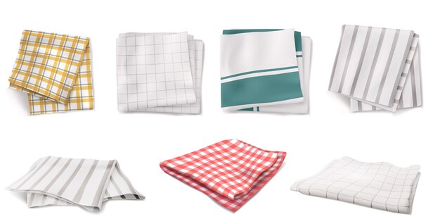 Folded napkins kitchen towels or tablecloths