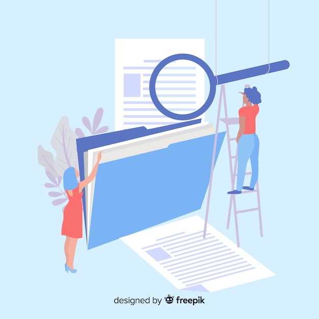 Free vector folder with magnifying glass landing page