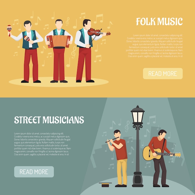 Folk And Street Musicians Horizontal Banners