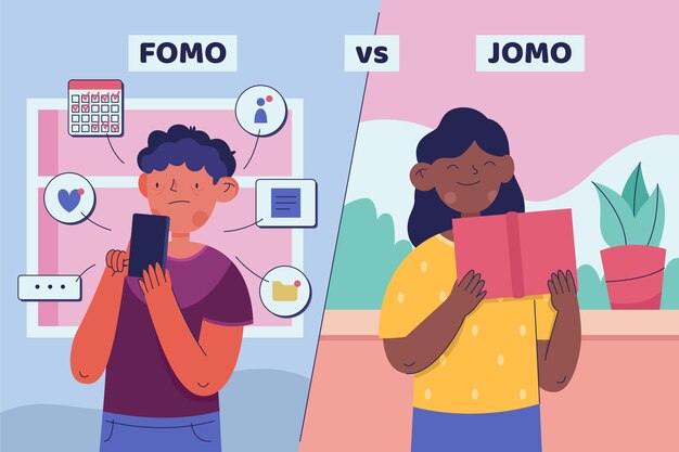 Fomo vs jomo illustration concept