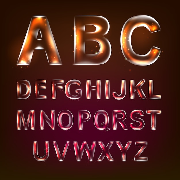 Free vector font alphabet symbols in style of transparent glass