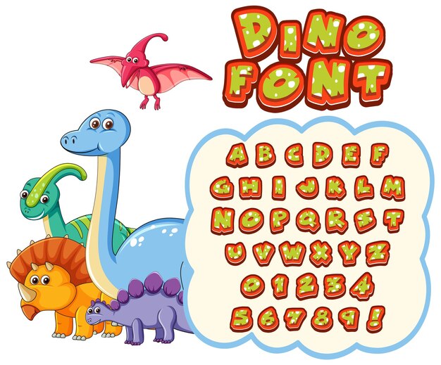 Font design for english alphabets in dinosaur character on templ