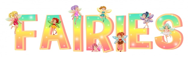 Free Vector font design with colorful fairies