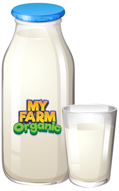 Font design with fresh milk in bottle and glass