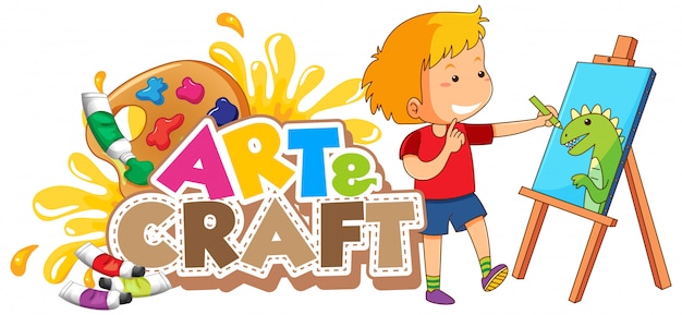 Free Vector font design for word art and craft with boy drawing on canvas