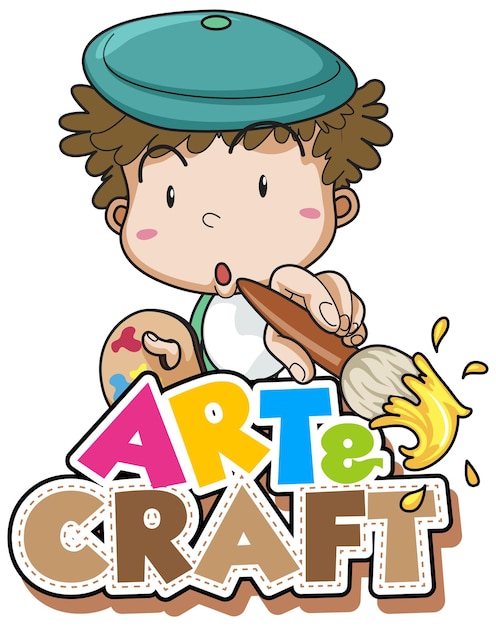 Free Vector font design for word art and craft with boy painting