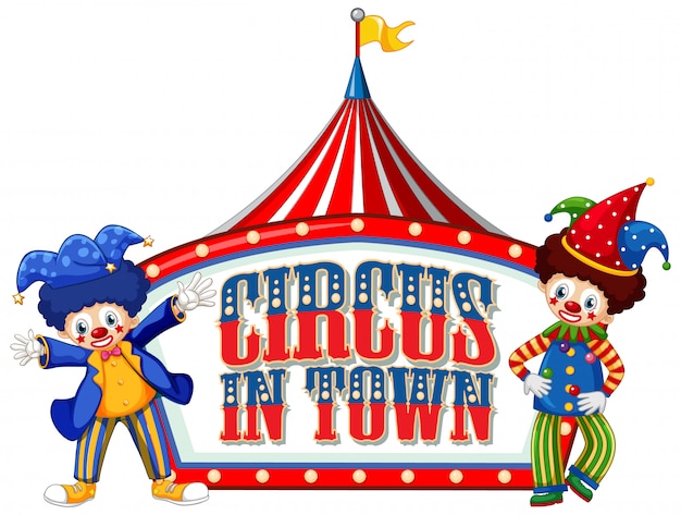 Font design for word circus in town with clowns in the circus