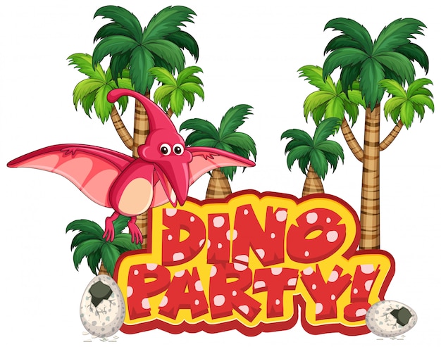 Font design for word dino party with pteranodon flying