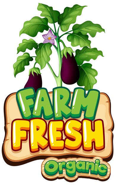 Font design for word fresh farm with fresh eggplants