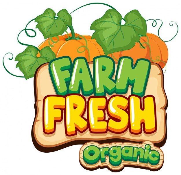 Font design for word fresh farm with pumpkins