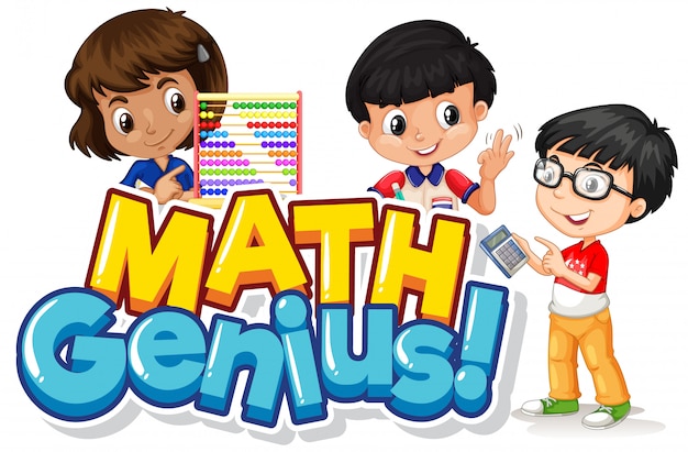 Font design for word math genius with happy children