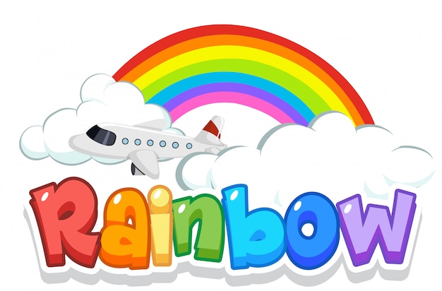 Font design for word rainbow with rainbow in the sky background