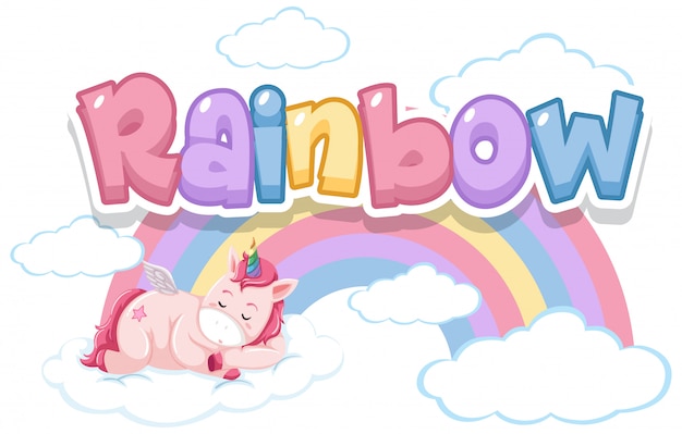 Font design for word rainbow with rainbow in the sky background