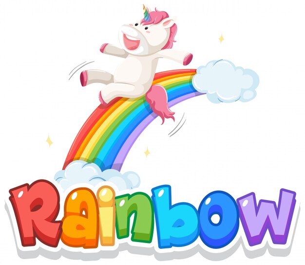 Font design for word rainbow with rainbow in the sky background