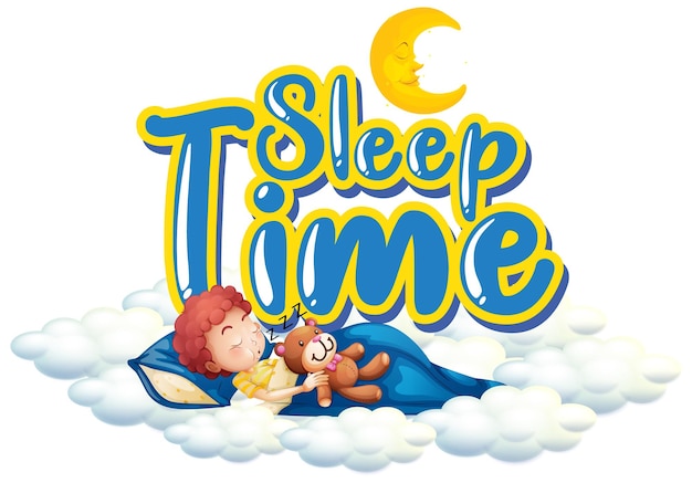 Free Vector font design for word sleep time with boy sleeping at night