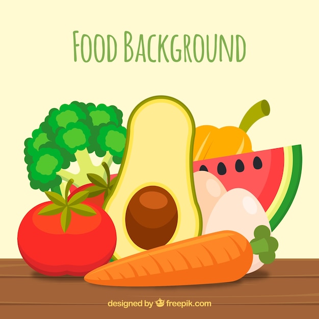 Food background with fruits and vegetables