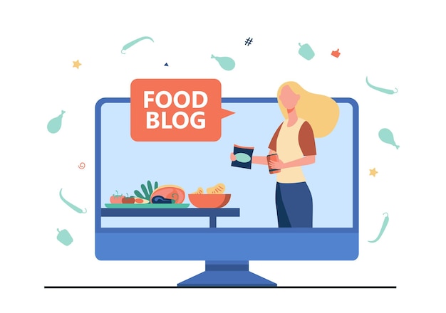 Free vector food blogger giving workshop. cooking online, video lesson, chef. cartoon illustration