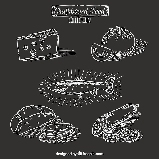 Free Vector food collection in blackboard style