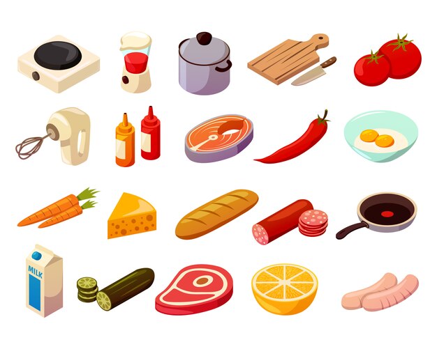 Food Cooking Isometric Icons