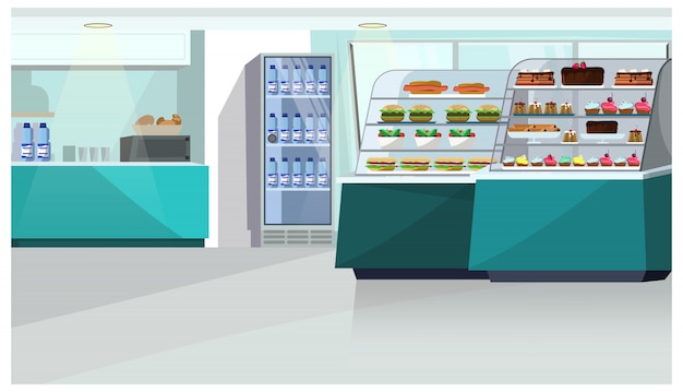 Food counter in confectionery store illustration