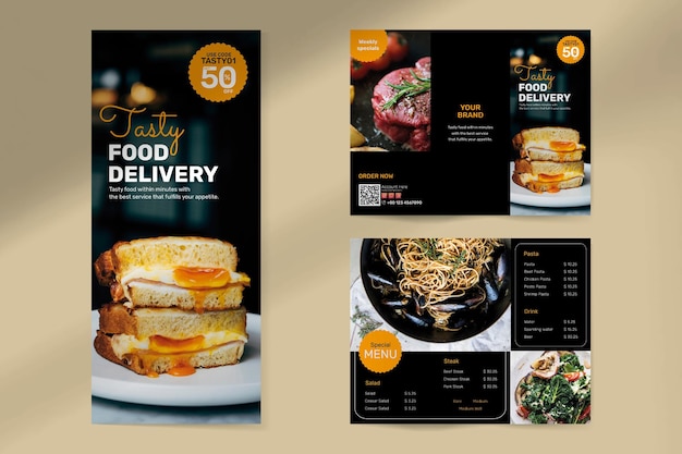 Free Vector food delivery brochure template vector