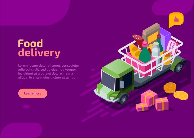 Food delivery isometric landing page.