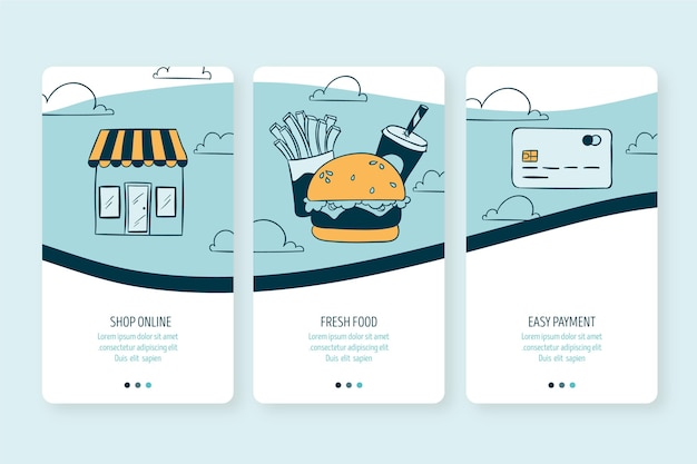 Free Vector food delivery - onboarding screens