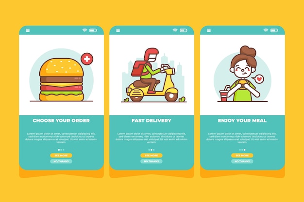 Free Vector food delivery - onboarding screens