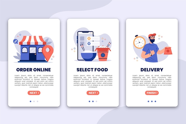 Food delivery onboarding screens