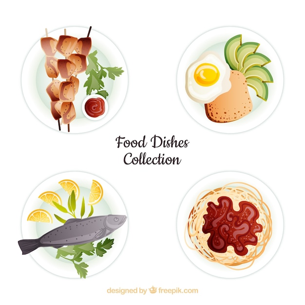 Food dishes collection in 2d style