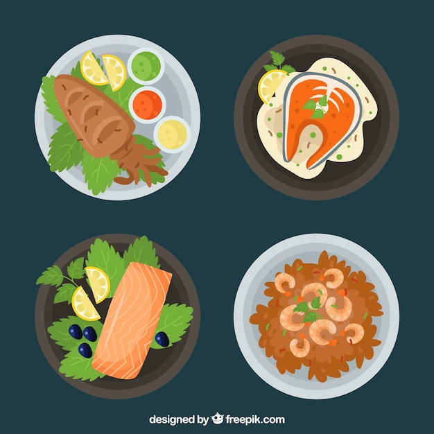 Free Vector food dishes collection in top view