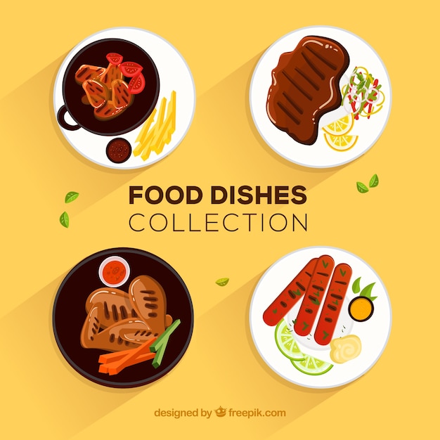 Food dishes collection with flat design