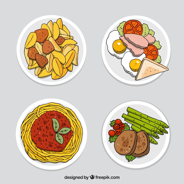 Free Vector food dishes collection with top view