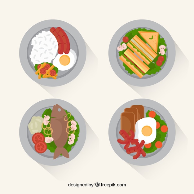 Free Vector food dishes collection with top view