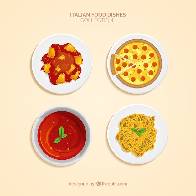 Free Vector food dishes collection with top view