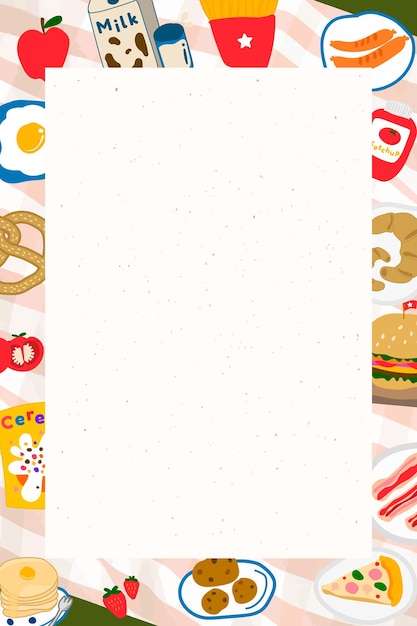 Food doodle frame on a beige background vector