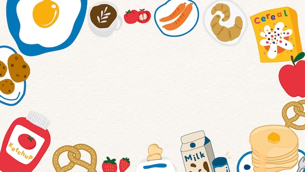 Food doodle frame on a beige background vector