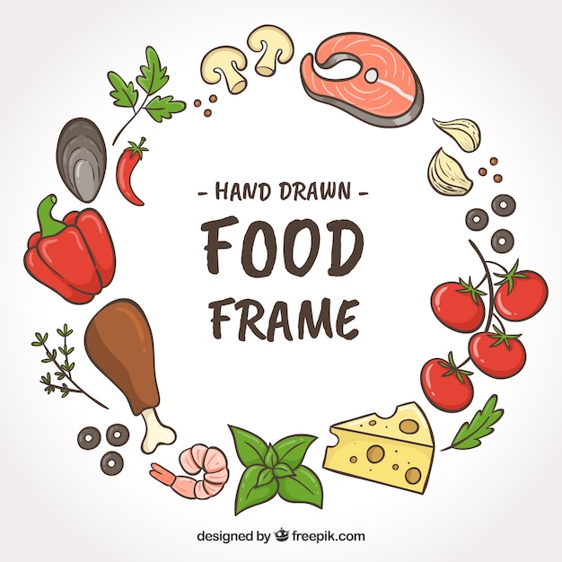 Free Vector food frame with vegetables and meat