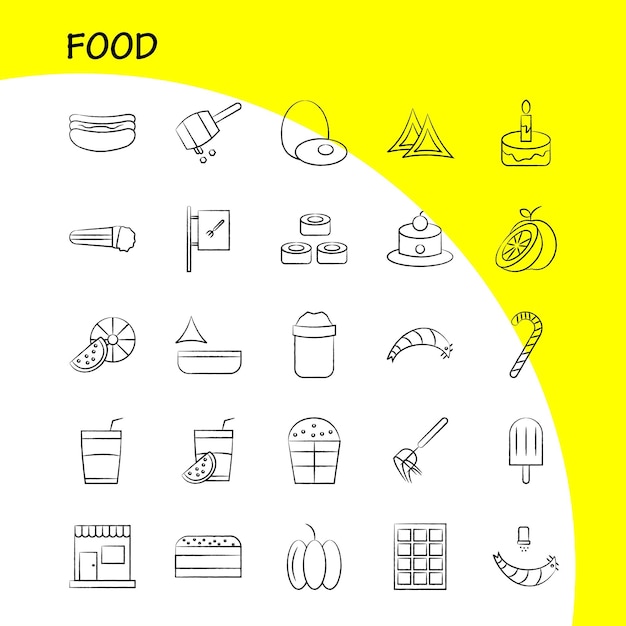 Free Vector food hand drawn icons set for infographics mobile uxui kit and print design include chef hat hat kitchen cooking slice piece food collection modern infographic logo and pictogram vector