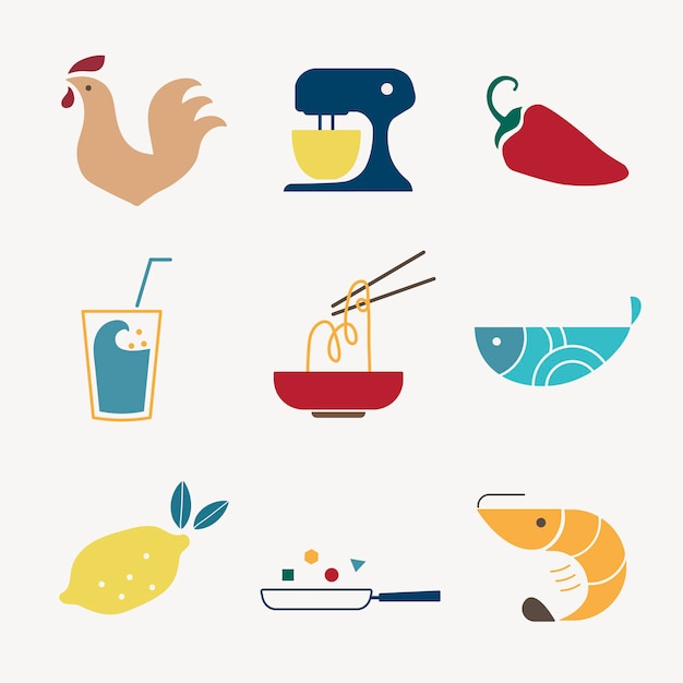 Food icon flat design vector illustration set