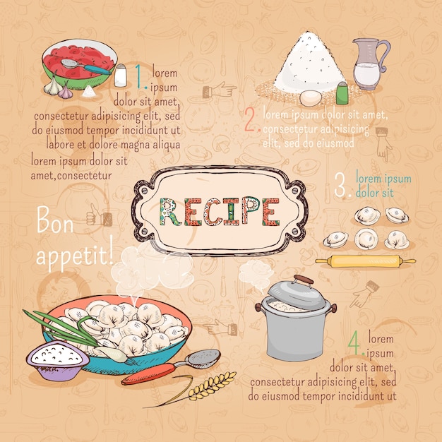 Free Vector food ingredients recipe for ravioli, hand drawn vector illustration