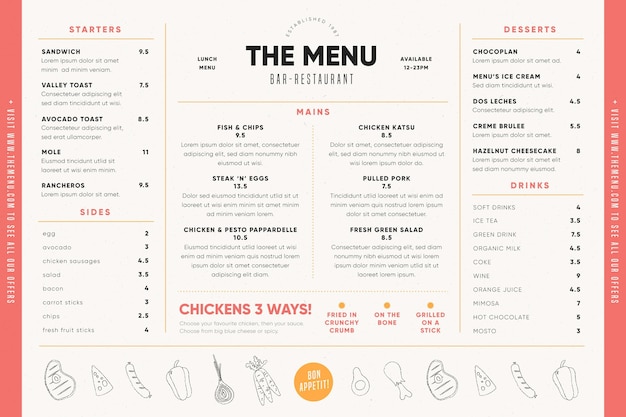 Food menu for digital use template with illustrations