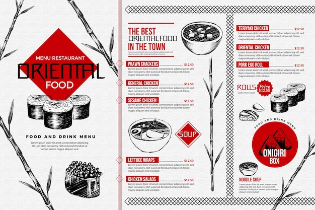 Food menu template for digital use with illustrations