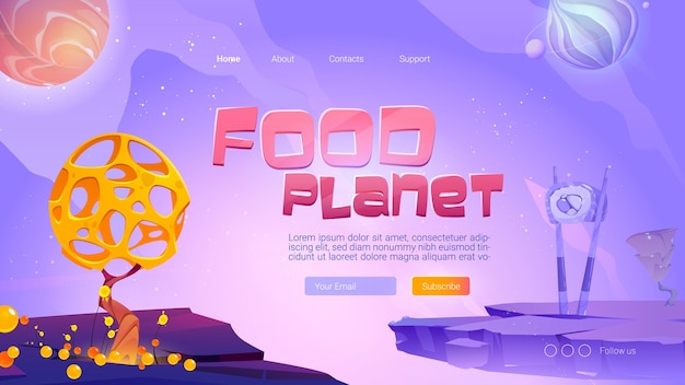 Free Vector food planet cartoon landing page