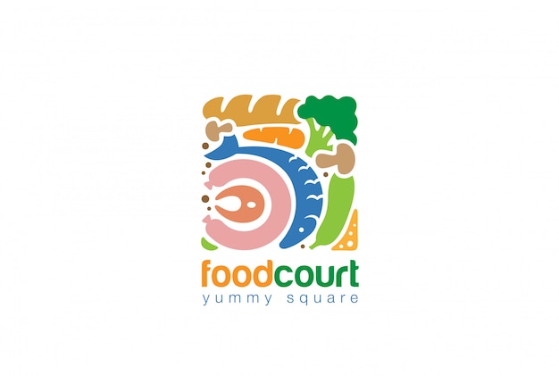 Food set Square Logo flat  icon