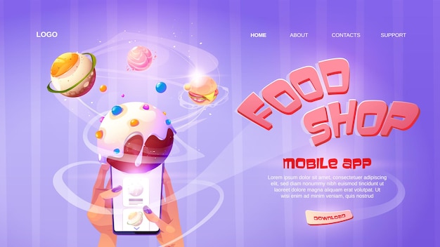 Free Vector food shop cartoon landing page online